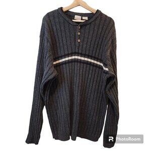 Fieldmaster Henley Sweater Gray Black White Stripe VTG Retro